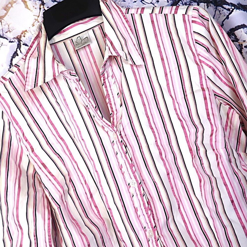 Pink Striped Button Down XL Fashion Bug Women Y2K Barbiecore Stretch Top